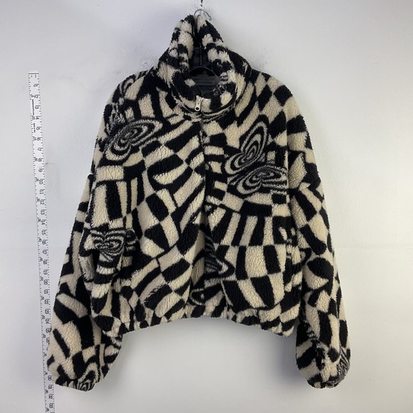 Urban Outfitters Jackets & Blazers - Urban Outfitters Black & Cream Patterned Faux Fur Jacket